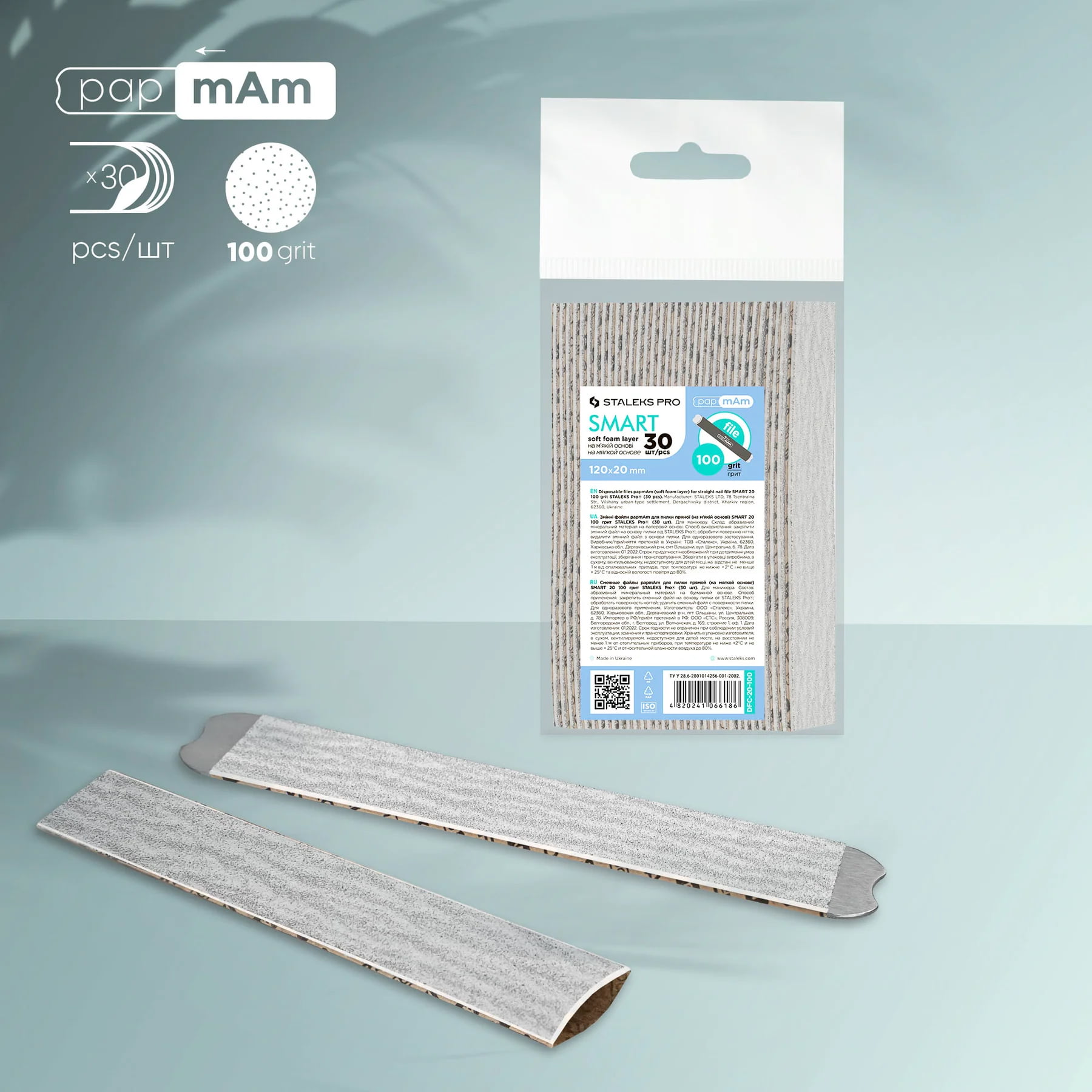 Staleks PRO papmAm replacement files for straight nail file (soft base) Smart 20 100grit (30 pcs)