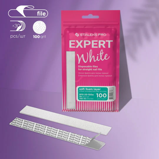 Staleks PRO White disposable files for straight nail file (soft base) Expert 20, 100 grit (30 pcs)