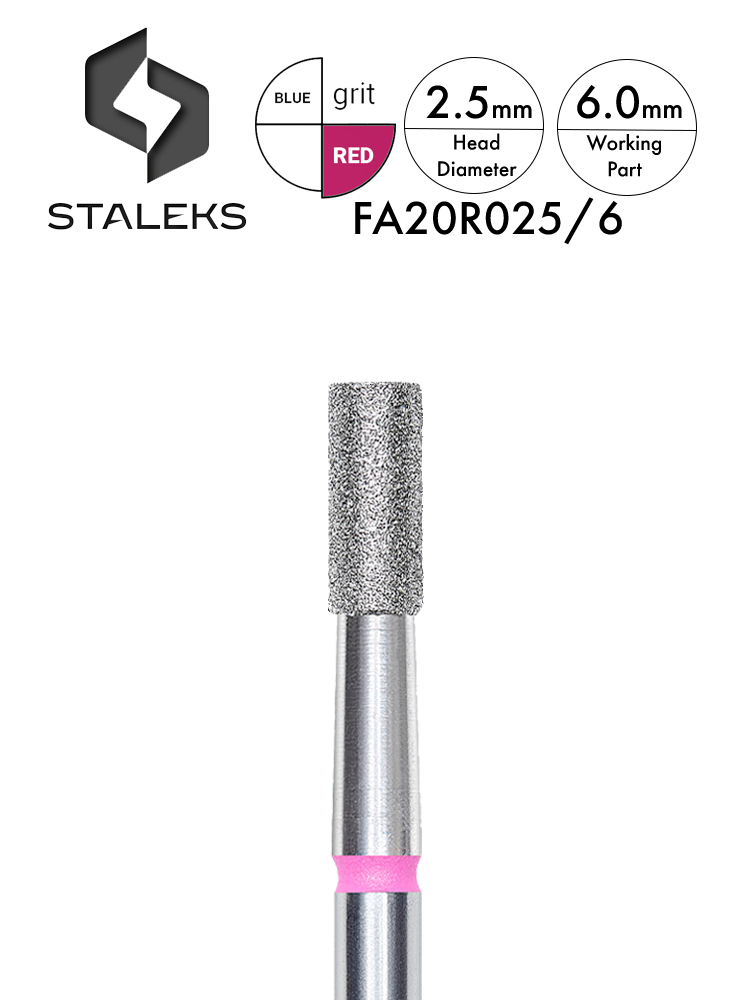 Staleks PRO Expert Diamond Nail Drill Bit "Cylinder" 4 RED CYLINDER 2.5 6