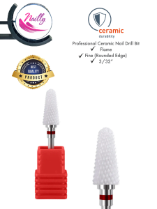 Nailly Professional Ceramic Nail Drill Bit Flame Fine Coarse 3/32" Red (Rounded Edge)