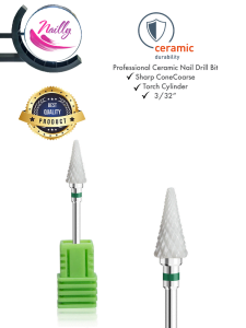 Nailly Professional Ceramic Nail Drill Bit Sharp Cone Coarse 3/32" Green