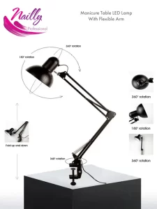Professional Manicure Table Lamp With Flexible Swivel Arm Black