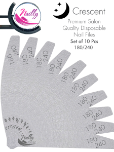 Nailly Basic Premium qualité salon lime à ongles en forme de croissant gris 180/240 (lot de 10)