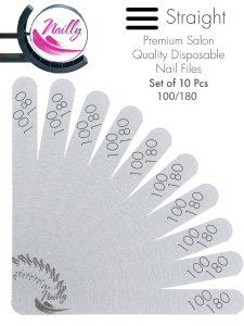 Nailly Basic Premium Salon Quality Grey Straight Nail File 100/180 (Set of 10)