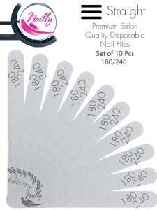 Nailly Basic Premium Salon Quality Grey Straight Nail File 180/240 (Set of 10)