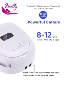 nailly professional best rechargeable uv led nail lamp 60watt s20 cordless wireless uv led dryer