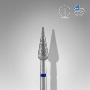 Staleks PRO Diamond nail drill bit pointed pear blue EXPERT head diameter 4 mm / working part 12 mm