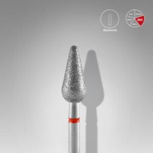 Staleks PRO Diamond nail drill bit rounded pear red EXPERT head diameter 5 mm / working part 12 mm