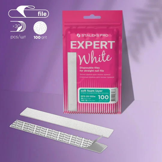 Staleks PRO White disposable files for straight nail file (soft base) Expert 20, 100 grit (30 pcs) 2 staleksproexpert20whitedisposablefilesforstraightnailfile softbase 30pcsdfe 20