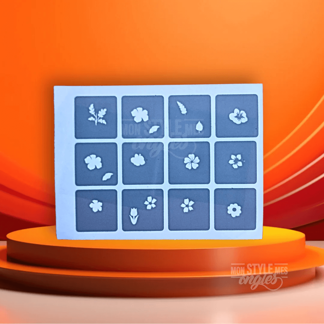 Stencil réutilisable – Motif "Fleurs & Hibiscus" (Airbrush &Nail Art) 2 hibiscus