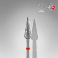 Staleks PRO Diamond nail drill bit pointed pear red EXPERT head diameter 4 mm / working part 12 mm