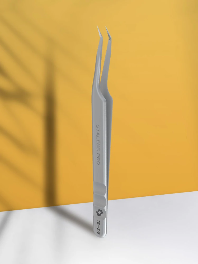 Staleks Pince à cils professionnelle avec pointes en fibre EXPERT 45 TYPE 8 (mini L) 2 professional eyelash tweezers with fiber tips expert 45 type 8 mini l