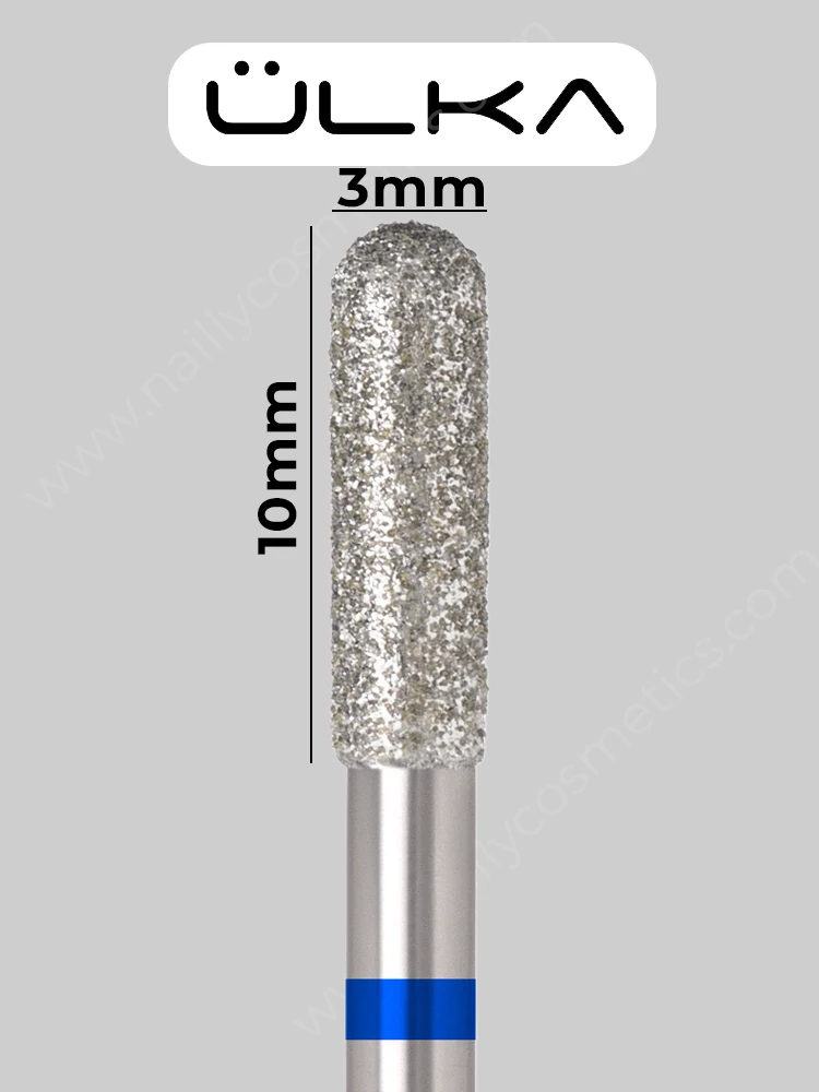 ÜLKA Diamond nail drill bit rounded cylinder blue head diameter 3 mm / working part 10 mm (C310-M) 4 ulka diamond drill bit c310 close up 1
