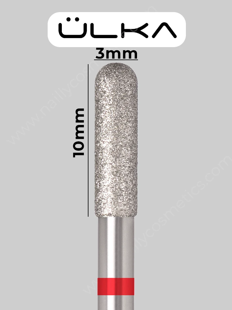 ÜLKA Diamond nail drill bit rounded cylinder red head diameter 3 mm / working part 10 mm (C310-F) 4 ulka diamond drill bit f310