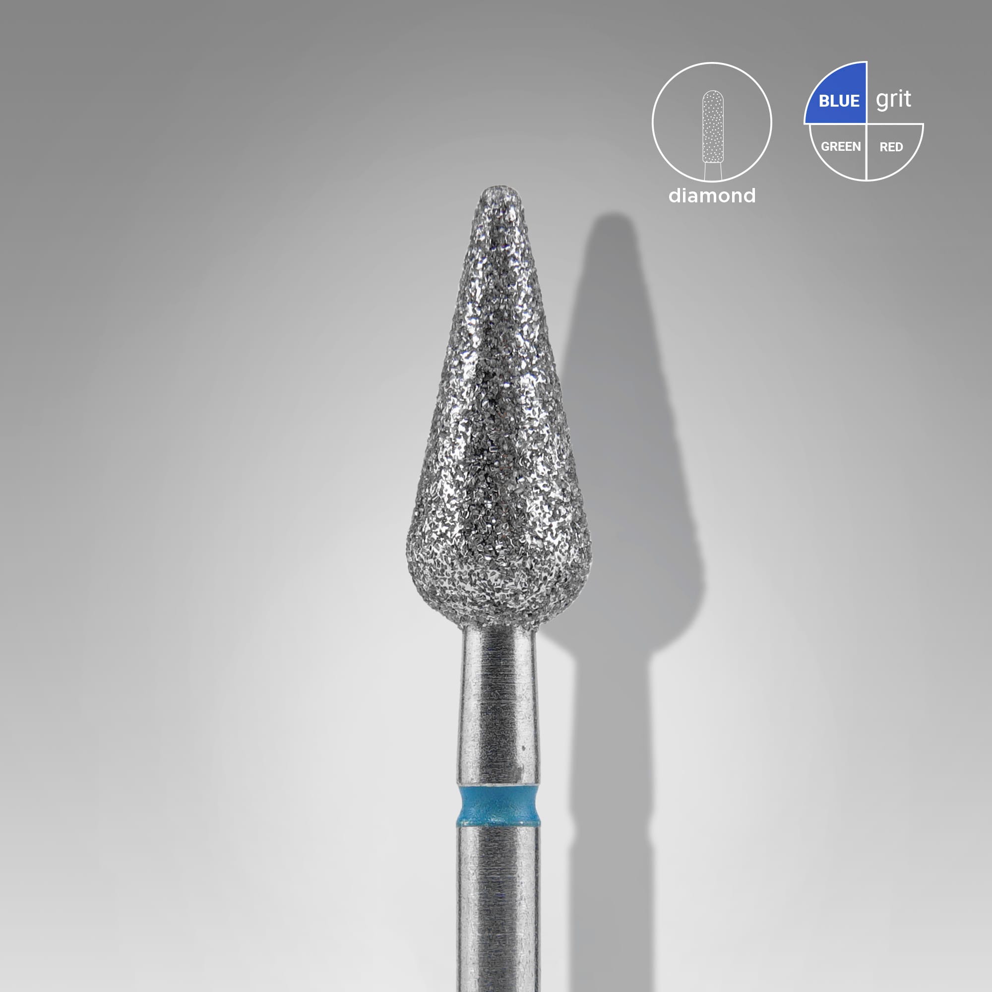 Staleks PRO EXPERT Diamond Nail Drill Bit Pointed Pear Blue (head diameter 5 mm / working part 12 mm)