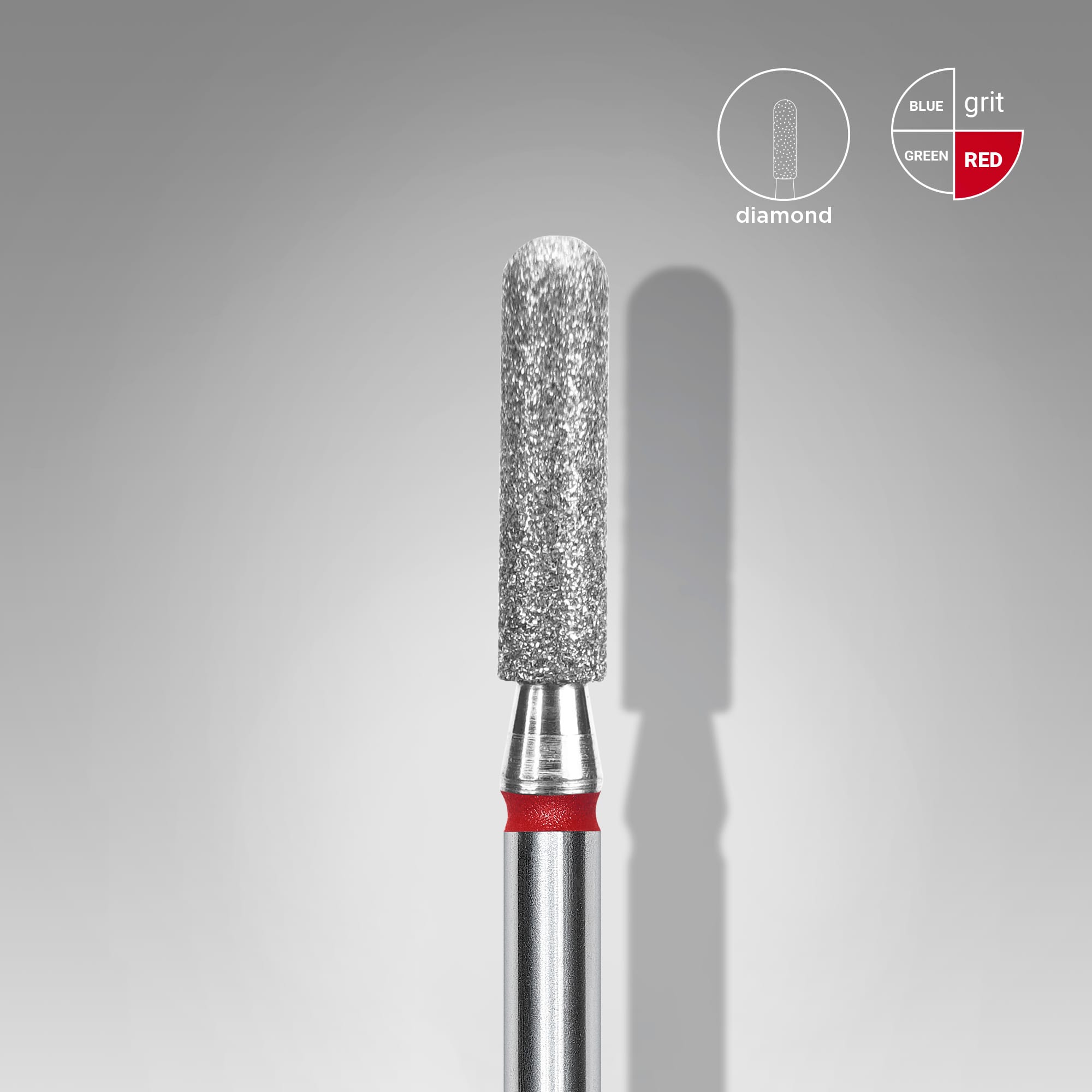 Staleks Diamond Nail Drill Bit, "Rounded Cylinder", Red, Head Diameter 2.5mm, Working Part 10mm (FA30R025/10)