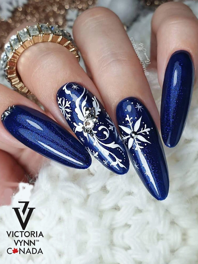 Best Navy Blue Sparkle Nails Victoria VYNN Pure Creamy Hybrid 066 Night Watch