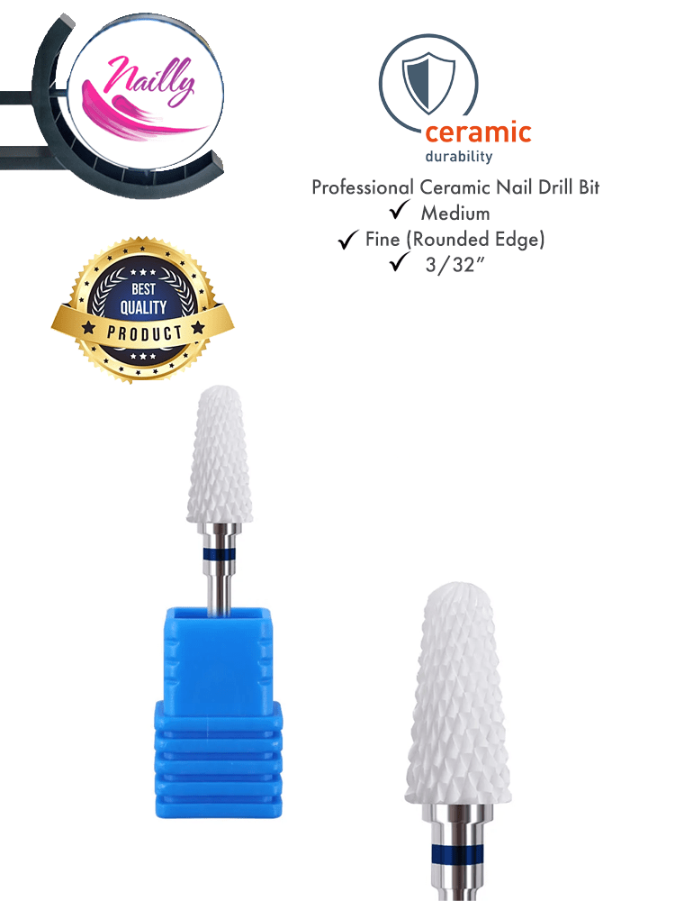 Nailly Professional Ceramic Nail Drill Bit Flame Medium Coarse 3/32" Blue (Rounded Edge)