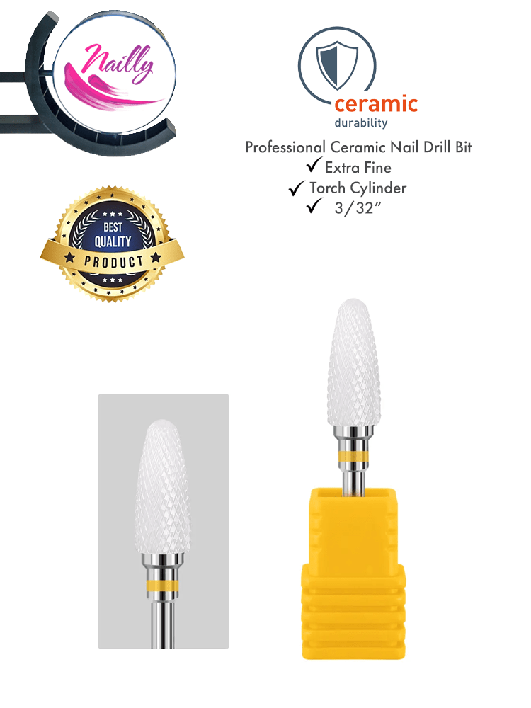 Nailly Professional Ceramic Nail Drill Bit Torch Cylinder Medium Coarse 3/32" Yellow