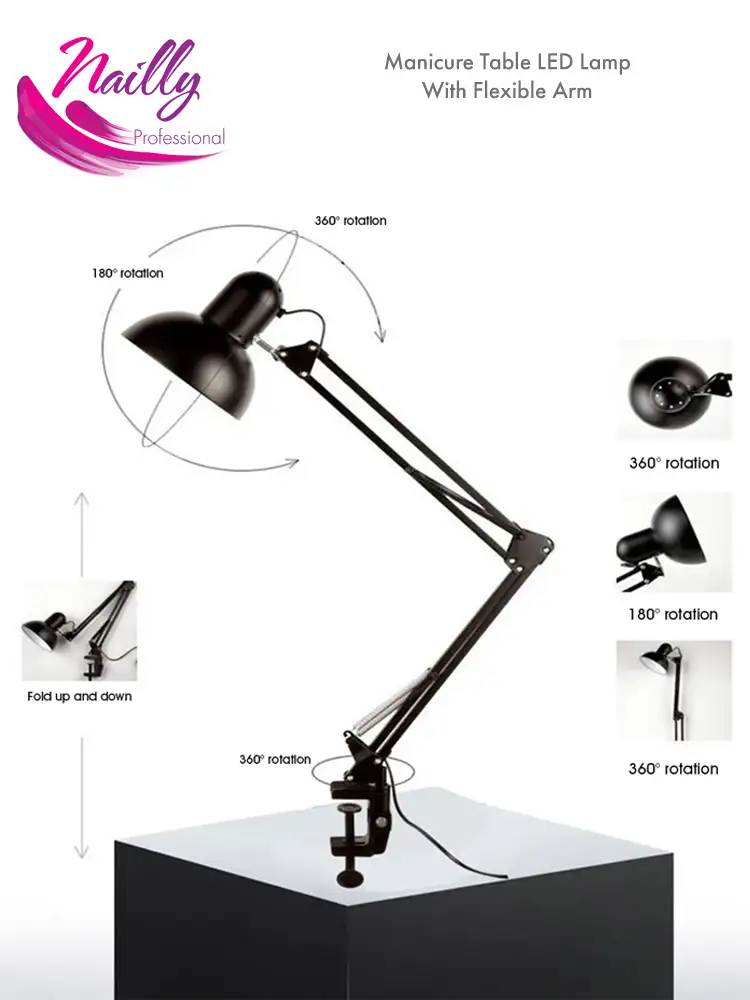 Professional Manicure Table Lamp With Flexible Swivel Arm Black