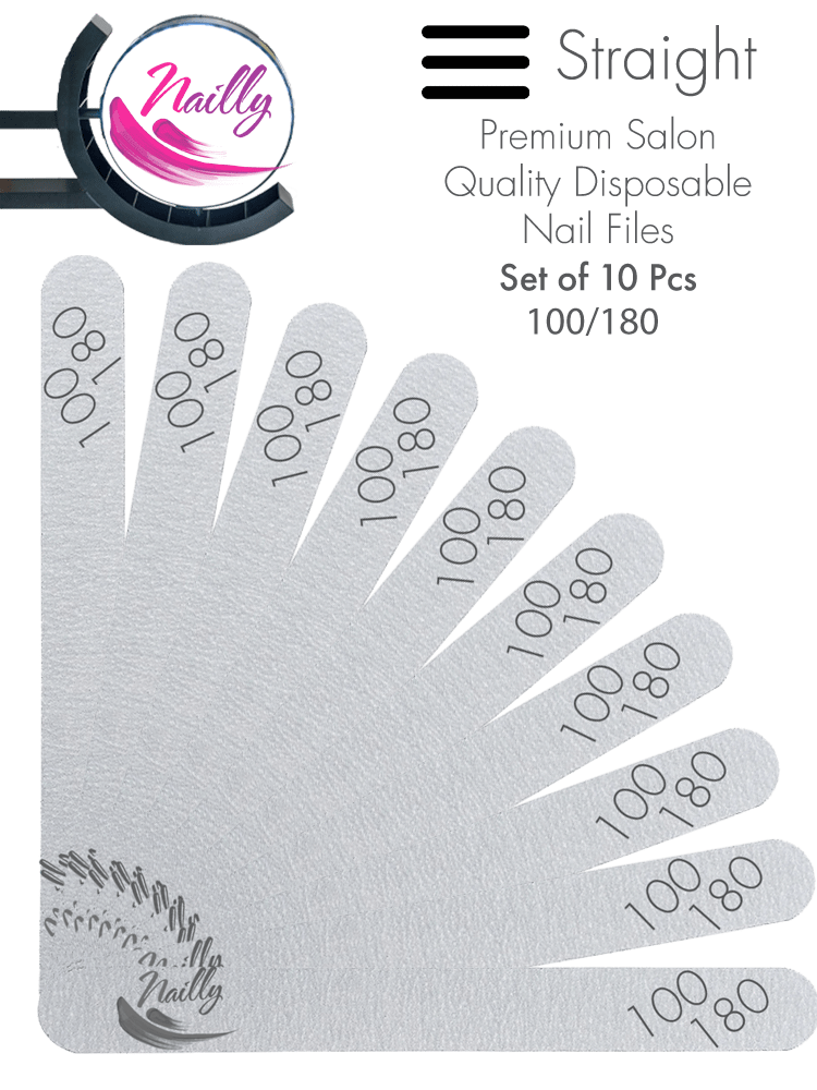 Nailly Basic Premium Salon Quality Grey Straight Nail File 100/180 (Set of 10)