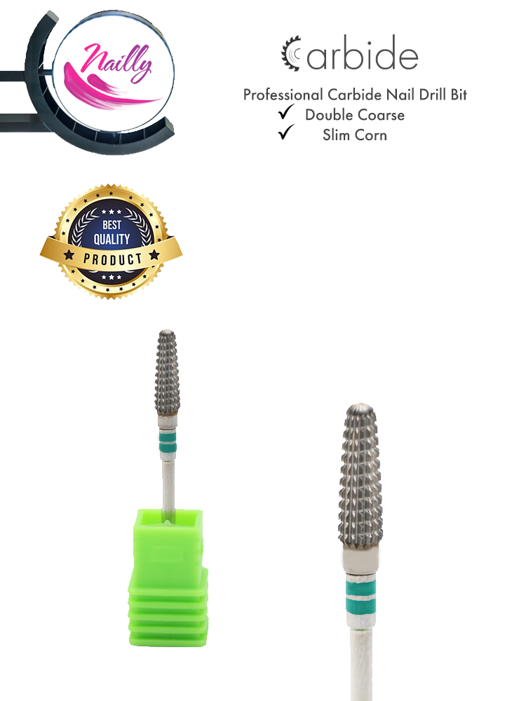 Nailly Professional Carbide Nail Drill Bit Corn Slim Double Coarse Green