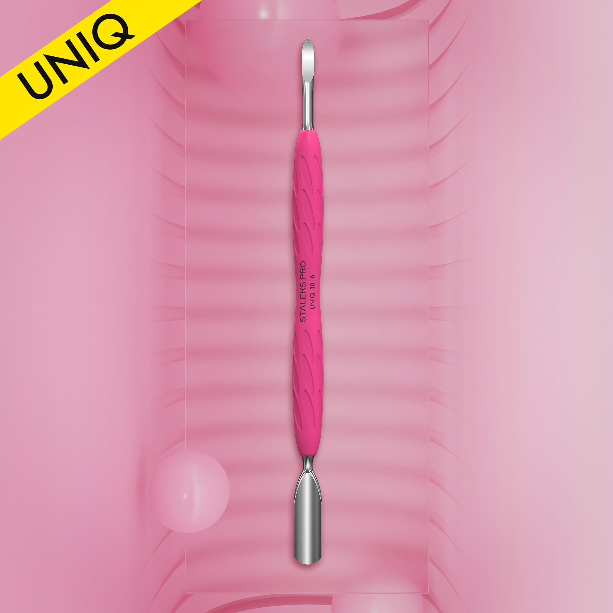 Staleks Manicure pusher Gummy with silicone handle UNIQ 10 TYPE 6 (rounded wide pusher and nail cleaner)