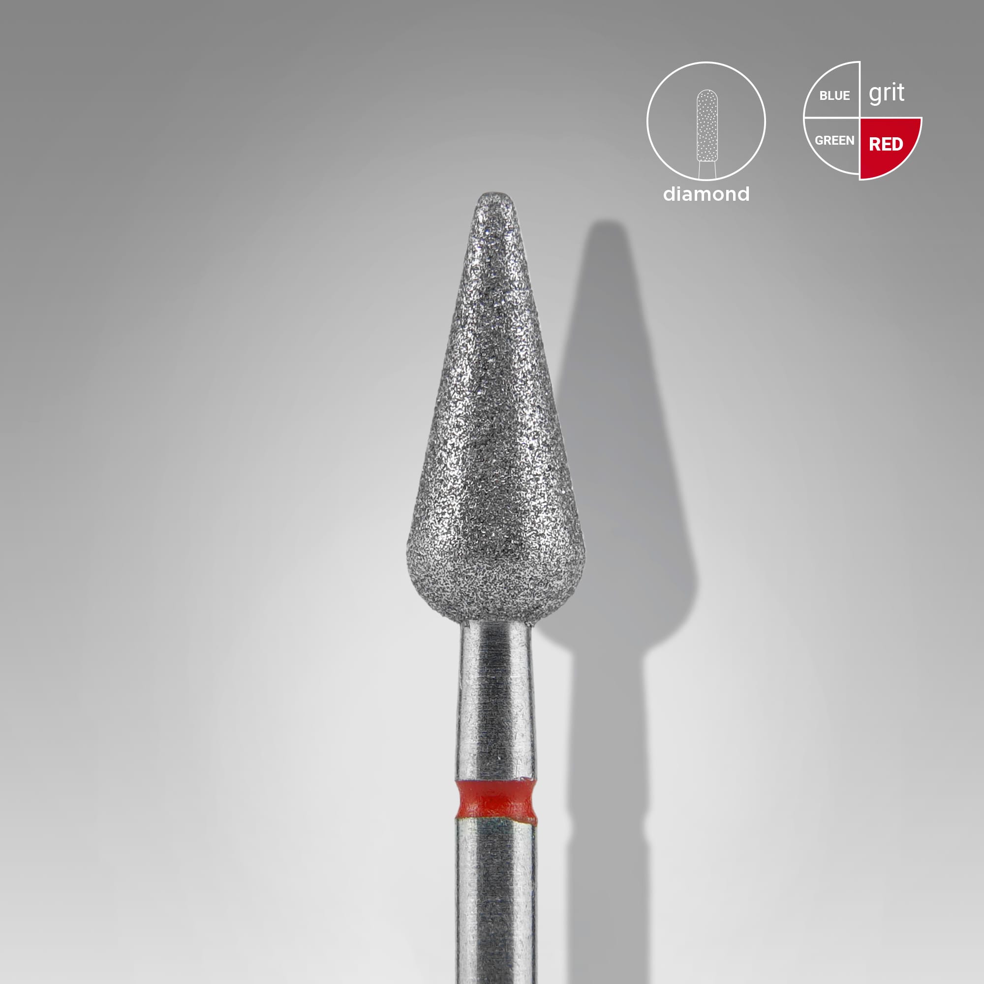 Staleks PRO EXPERT Diamond Nail Drill Bit Pointed Pear Red (head diameter 5 mm / working part 12 mm)