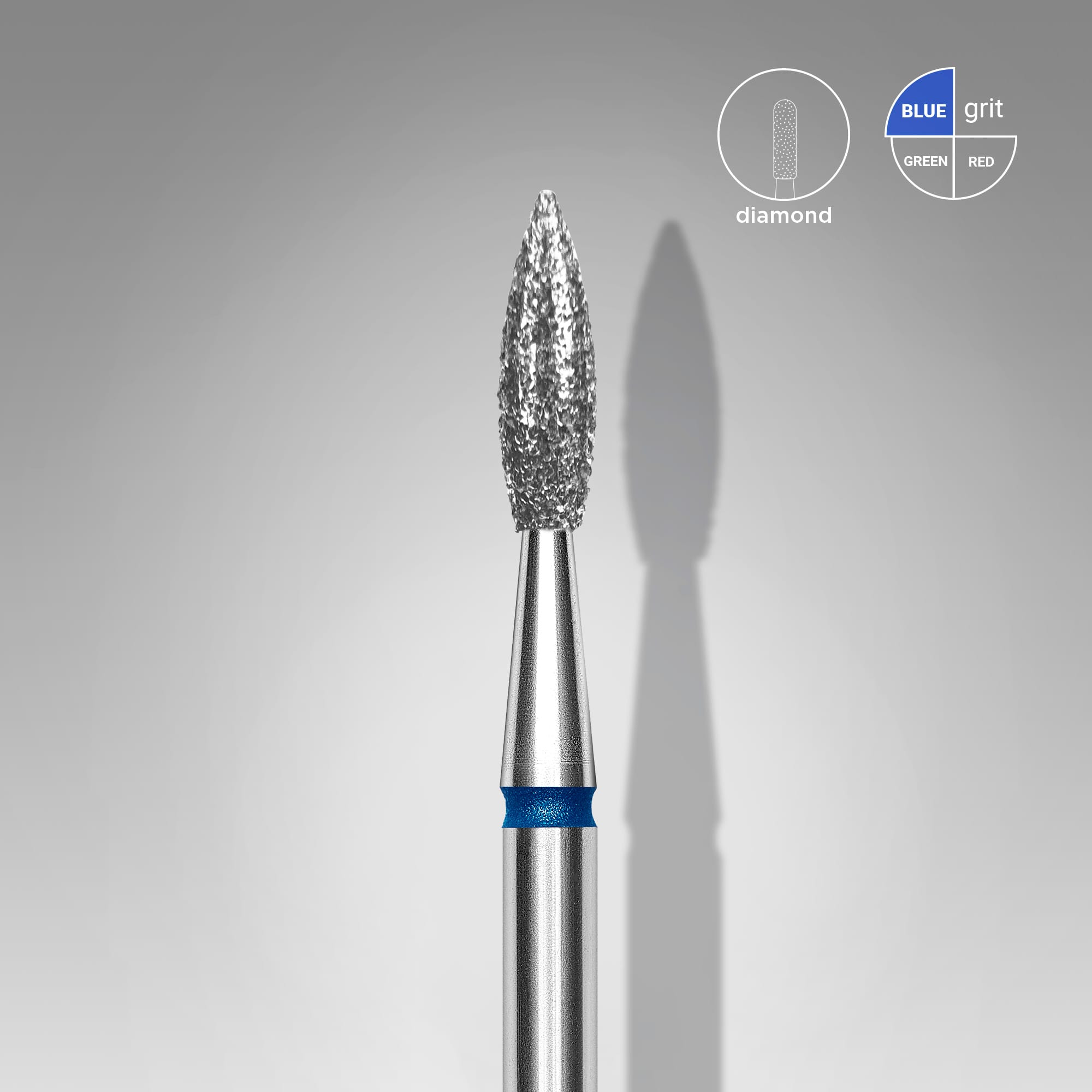 Staleks Diamond Nail Drill Bit, "Pointed Flame", Blue, Head Diameter 2.3mm, Working Part 8mm (FA11B023/8)