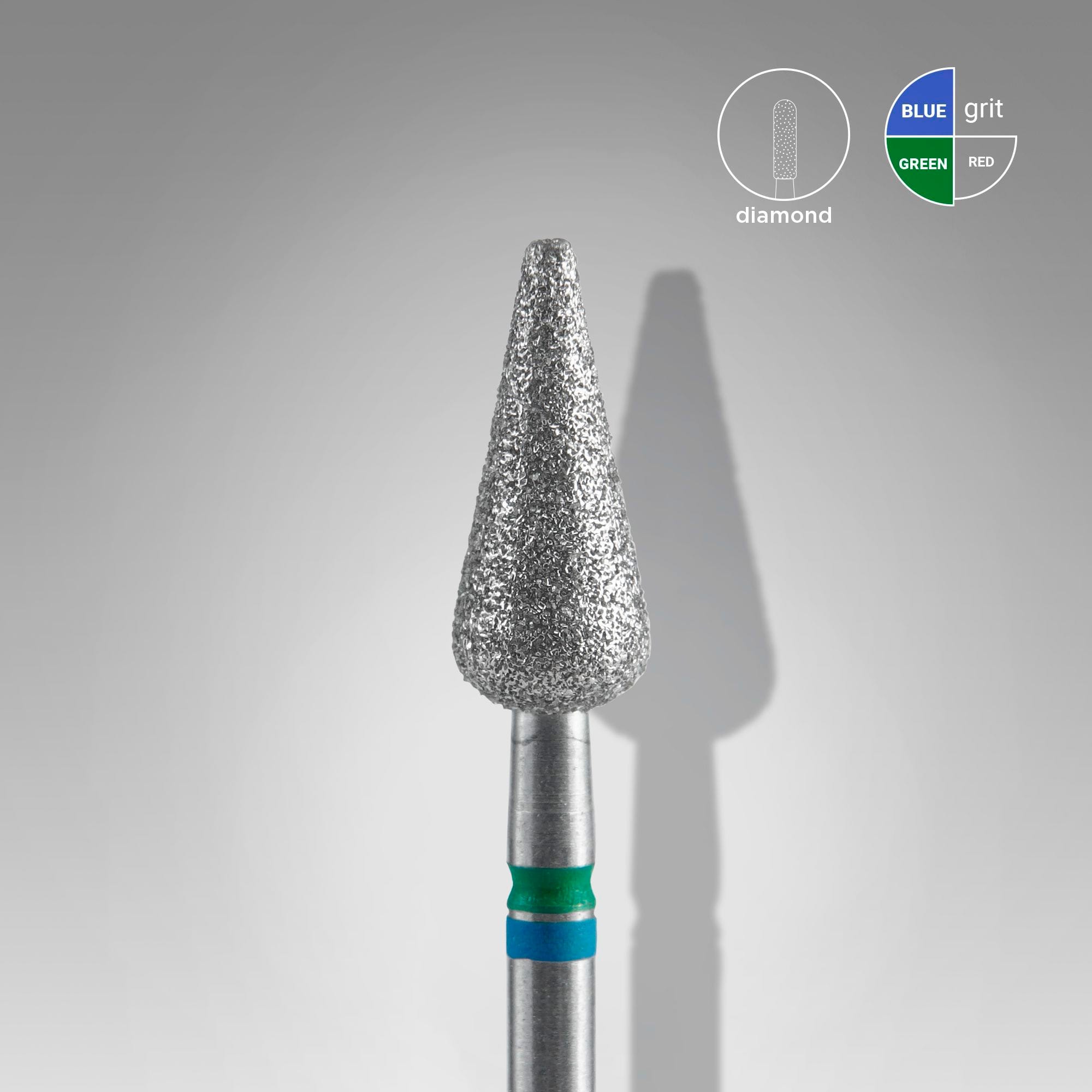 Staleks PRO EXPERT Diamond Nail Drill Bit DUO Pointed Pear Blue and Green (diameter 5 mm / working part 12 mm)