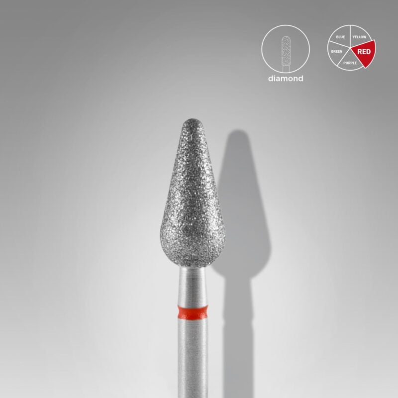 Staleks PRO Diamond nail drill bit rounded pear red EXPERT head diameter 5 mm / working part 12 mm