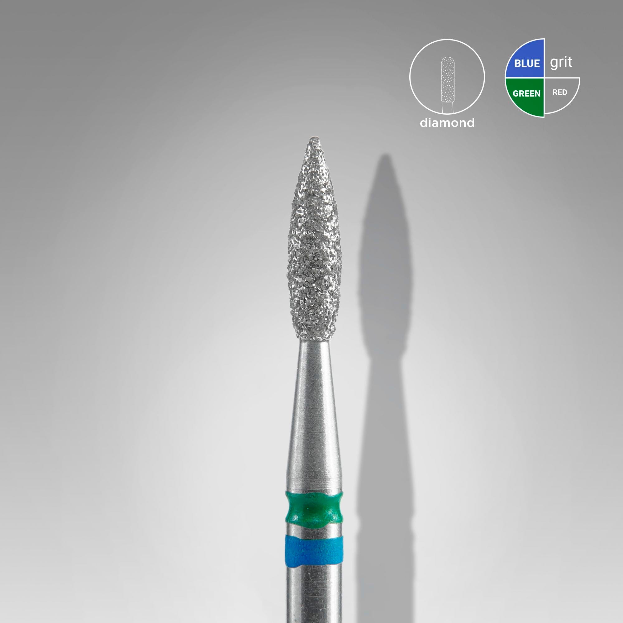 Staleks PRO EXPERT Diamond Nail Drill Bit DUO Flame Blue and Green (head diameter 2.5 mm / working part 8 mm)