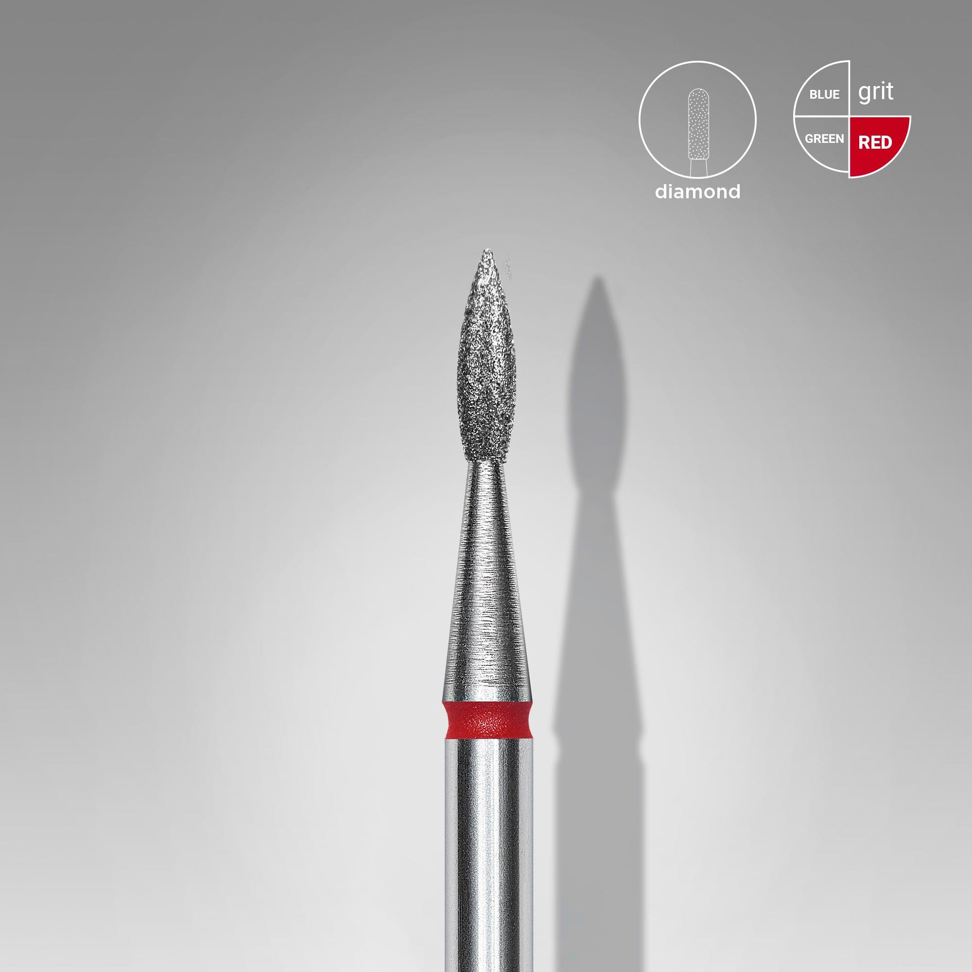 Staleks Diamond Nail Drill Bit, "Pointed Flame", Red, Head Diameter 1.8mm, Working Part 8mm (FA11R018/8)