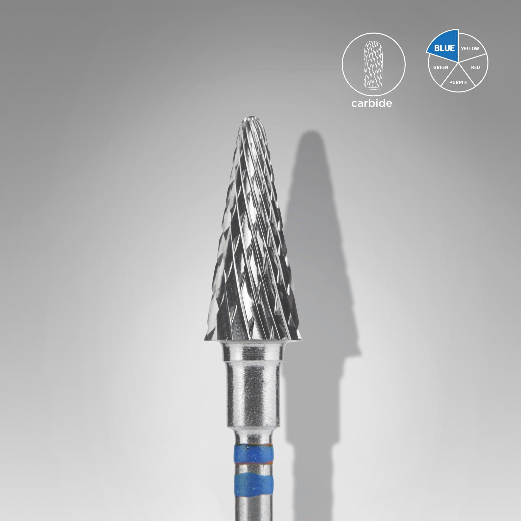 Staleks Carbide Nail Drill Bit, "Cone", Blue, Head Diameter 6mm, Working Part 14mm - For Left Handed Users (FT73B060/14)