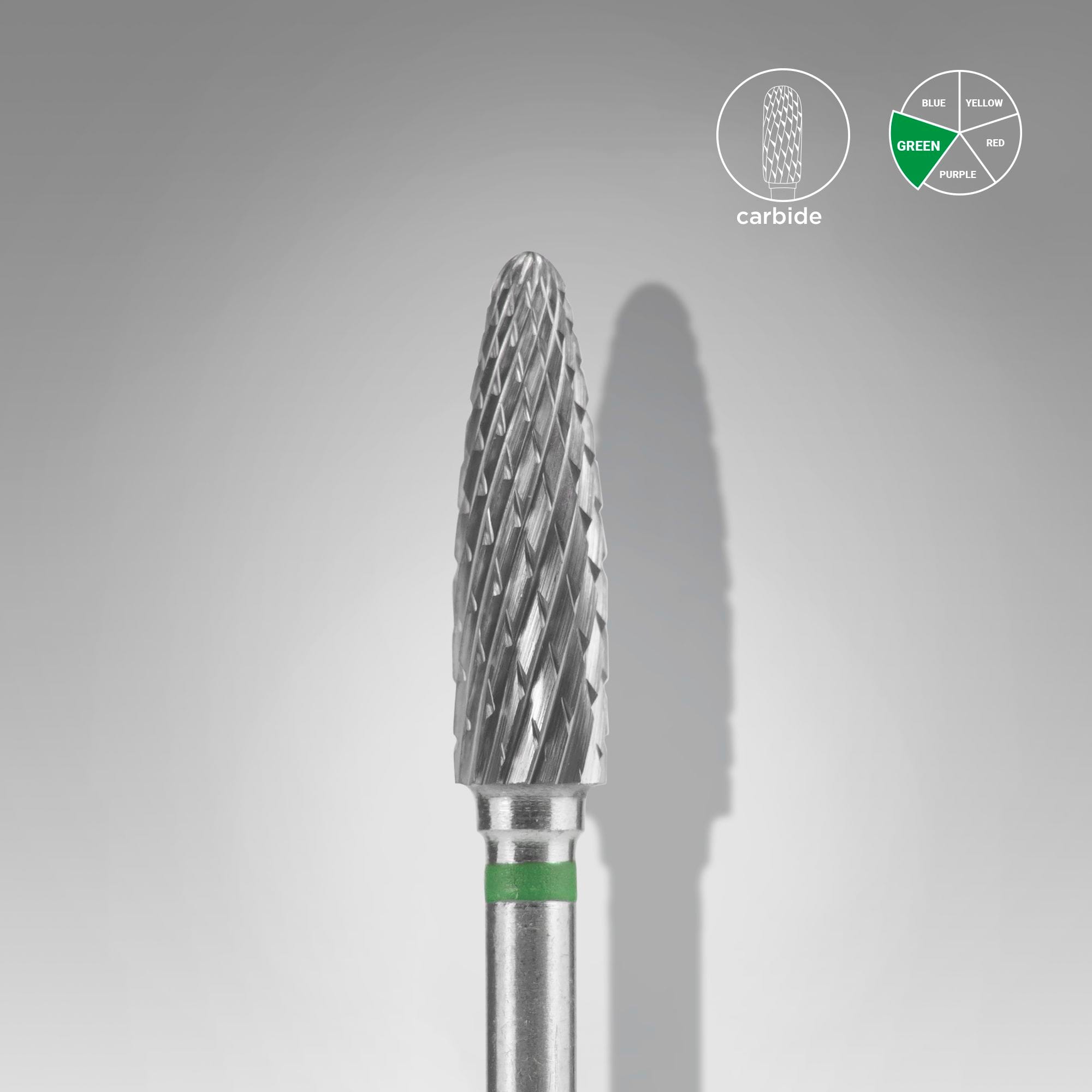 Staleks Carbide Nail Drill Bit, "Corn", Green, Head Diameter 4mm, Working Part 14mm (FT90G040/14)