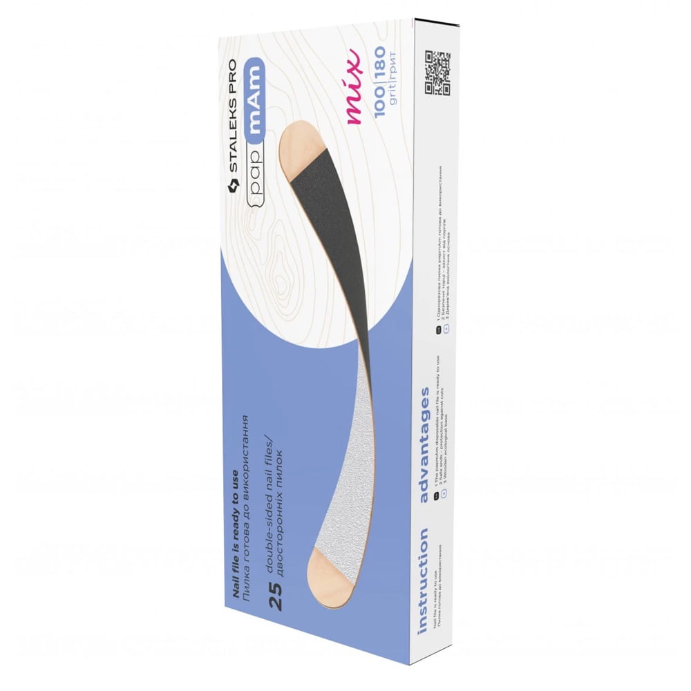 Staleks PRO Disposable double-sided files papmAm Mix EXPERT 22 on a wooden base 100/180 grit (25 pcs)