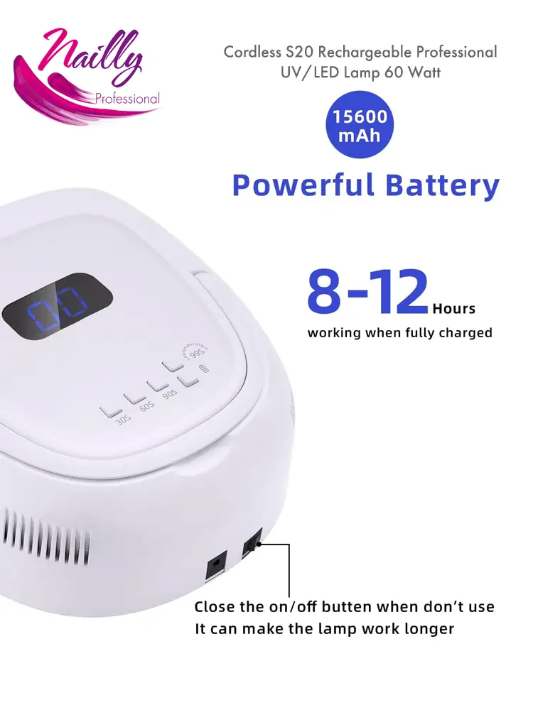 nailly professional best rechargeable uv led nail lamp 60watt s20 cordless wireless uv led dryer