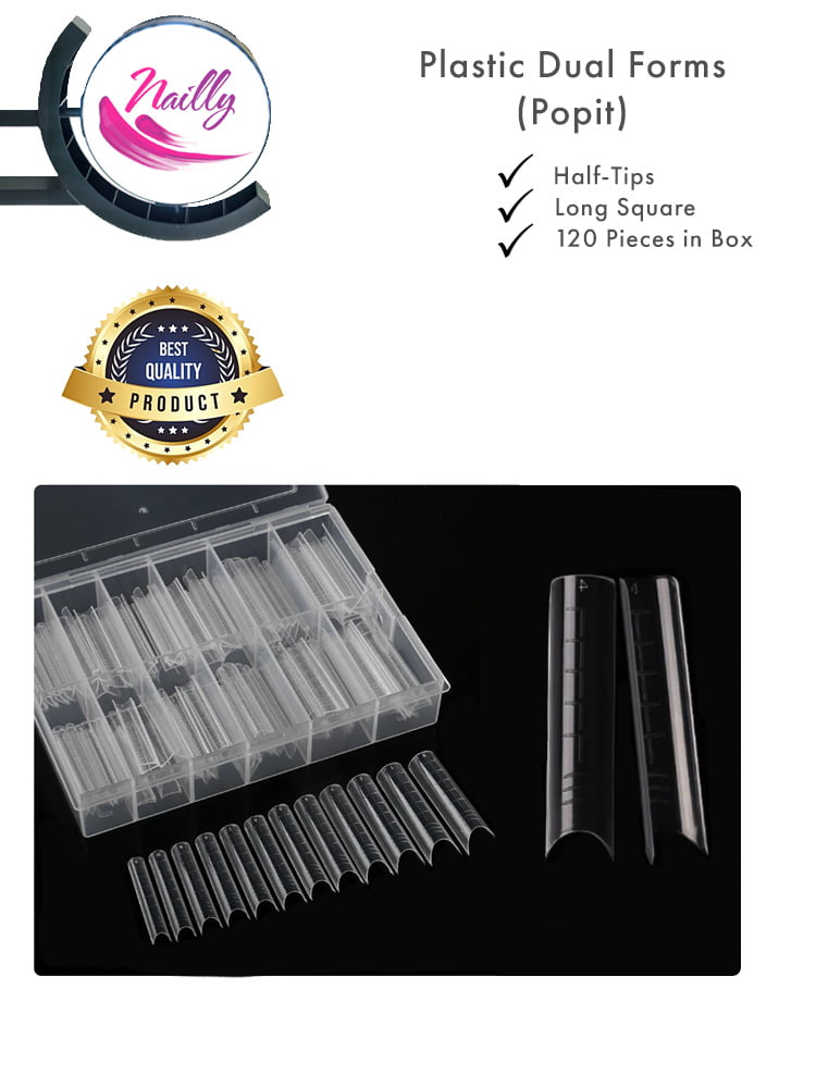 Nailly Professsional Dual Forms Plastic Half Form Long Square 120 Pieces