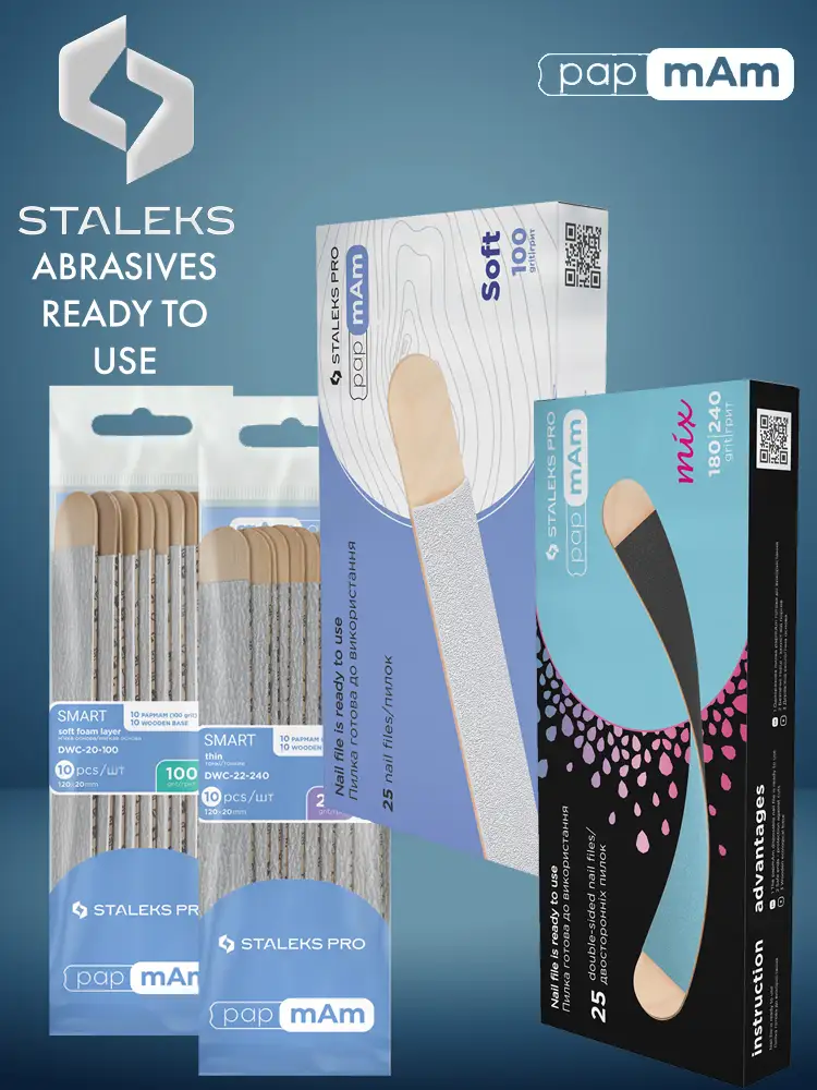 Staleks PRO Disposable papmAm files on a Wooden Base